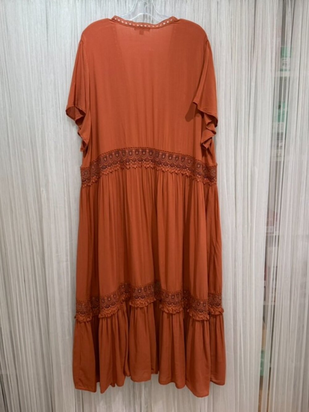 Torrid Women's Size 3 Burnt Orange Open Front Maxi Kimono Cover Up Crochet Trim - Picture 5 of 9